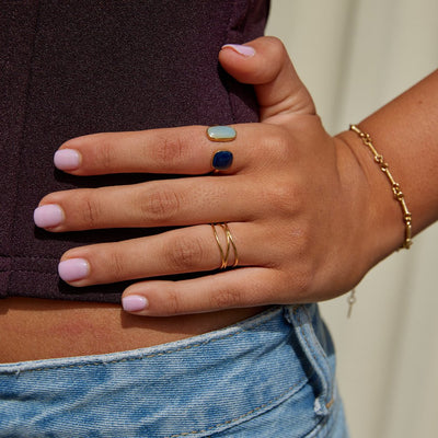 Umkrempelter Ring mit Aquamarin