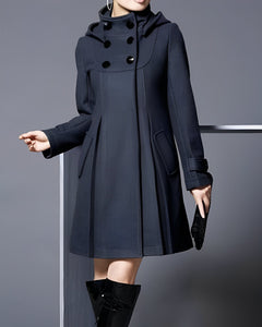 Elegante Mantel Parka mit Kapuze in Schwarz