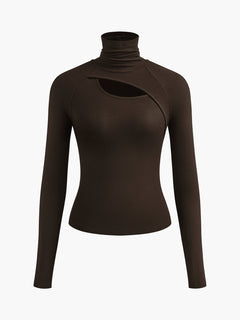 Valentina | Rollkragen Cut-Out Top in Braun