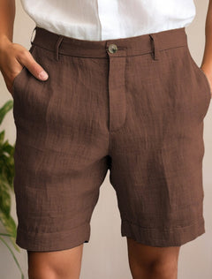 Atmungsaktive Sommershorts aus Leinen - Laurens in Braun