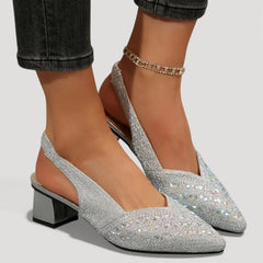 Aura | Elegante Slingback Heels mit Blockabsatz in Silber-Grau