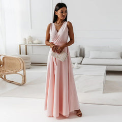 Aurelie | Fließendes Wickel Maxikleid in Hellrosa
