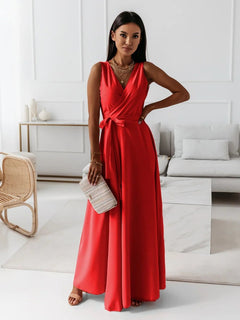 Aurelie | Fließendes Wickel Maxikleid in Rot