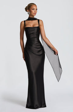 Valentina | Damen Gelber Leichter Stretch Mesh Kleid Schal in Schwarz