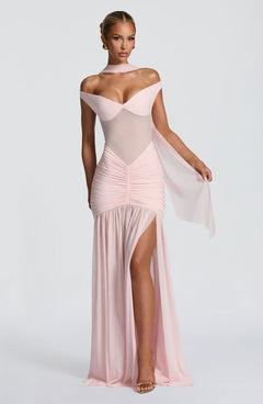 Valentina | Damen Gelber Leichter Stretch Mesh Kleid Schal in Rosa