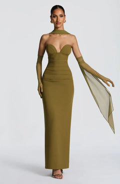 Valentina | Damen Gelber Leichter Stretch Mesh Kleid Schal in Olivgrün