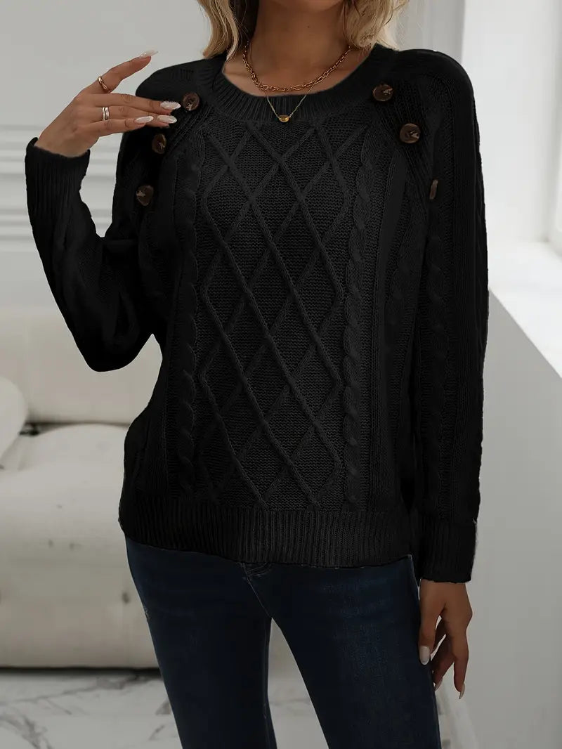SOLIDER KABELSTRICKPULLOVER FÜR DAMEN | ELEGANTER WARMER STIL