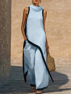 Maranta - Set aus asymmetrischer Tunika und Wide-Leg-Hose in Blau
