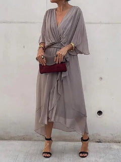 Elisabet | Luftiges Damenkleid mit Fledermausärmeln in Grau