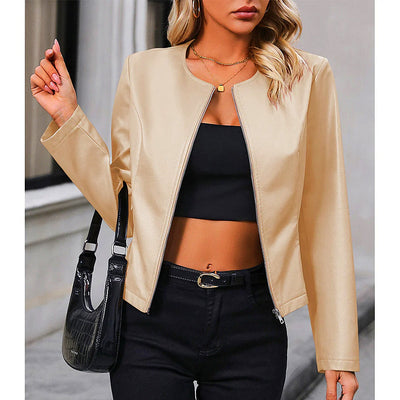Modische Bikerjacke für Damen | Rundhals
