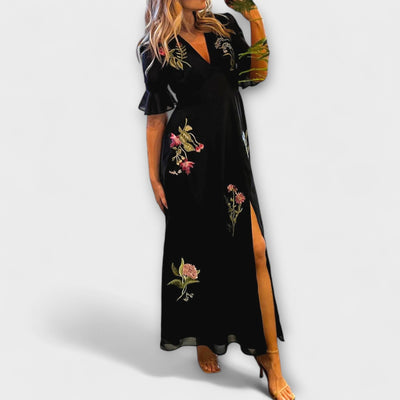 Beatrice - Elegantes Kleid in Marineblau mit floralen Stickereien