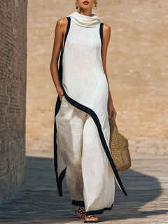Maranta - Set aus asymmetrischer Tunika und Wide-Leg-Hose in Weiß
