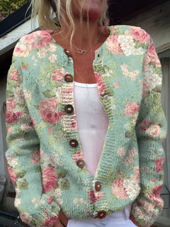 Mathilda - Luxuriöser Strickjacke mit Blumenmuster in Grün