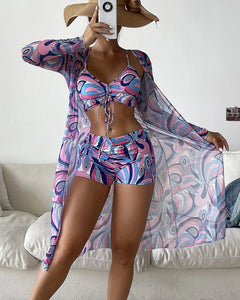 Leyla® | Gemusterter 3-teiliger Badeanzug in Rosa