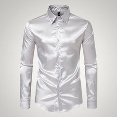 Tobias | Herren Festliches Satin Gerades Hemd in Beige