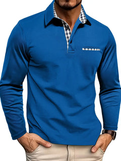 Van Laar – Poloshirt mit langen Ärmeln in Blau
