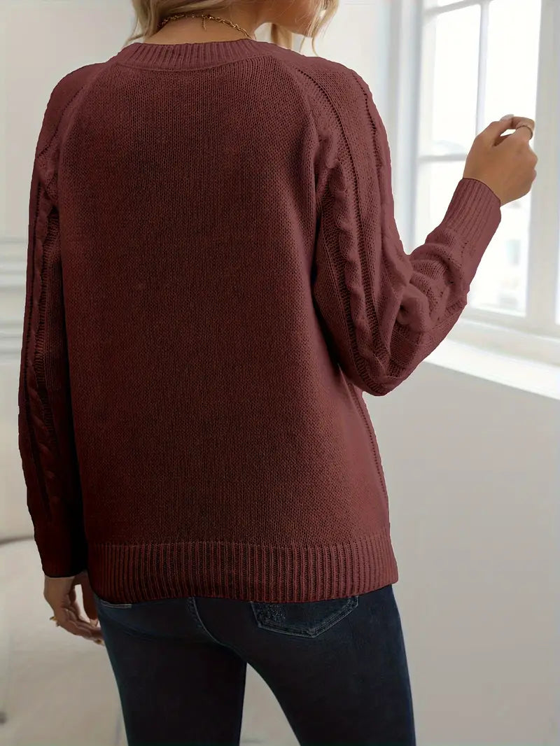 SOLIDER KABELSTRICKPULLOVER FÜR DAMEN | ELEGANTER WARMER STIL