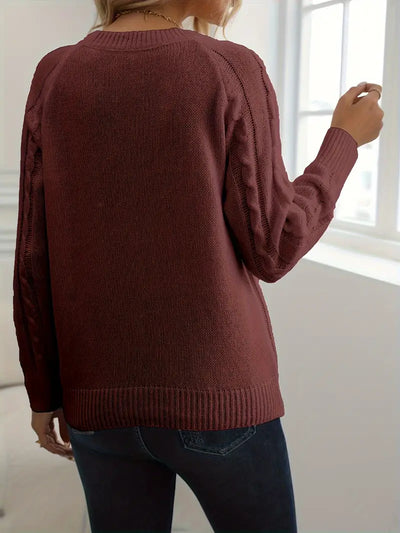 SOLIDER KABELSTRICKPULLOVER FÜR DAMEN | ELEGANTER WARMER STIL