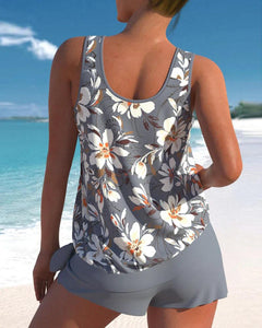 Blumen Tankini Zweiteiliges Set für Damen in Grau
