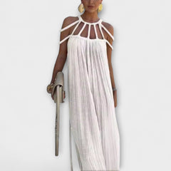 Brinaya – Maxikleid aus Leinenmischung mit geflochtenem Dekolleté in Weiß