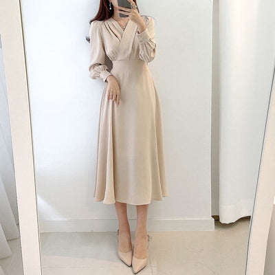 Monique - V-Ausschnitt Puffärmel Kleid