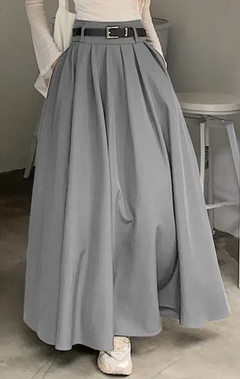 Mirella – Langer Faltenrock mit hoher Taille in Gray