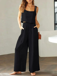 Sofia | Komfortables Damen Set aus Top und Hose in Schwarz