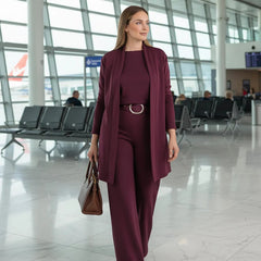 Bellagio | Dreiteiliges Set aus Cardigan, Top und Hose in Burgunderrot