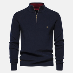 Bartholomäus | Herren Strickpullover mit Troyer-Kragen in Marineblau