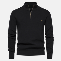 Bartholomäus | Herren Strickpullover mit Troyer-Kragen in Schwarz