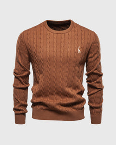 Bastian | Herren Zopfmuster Langarm Strickpullover in Braun