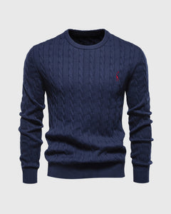 Bastian | Herren Zopfmuster Langarm Strickpullover in Blau