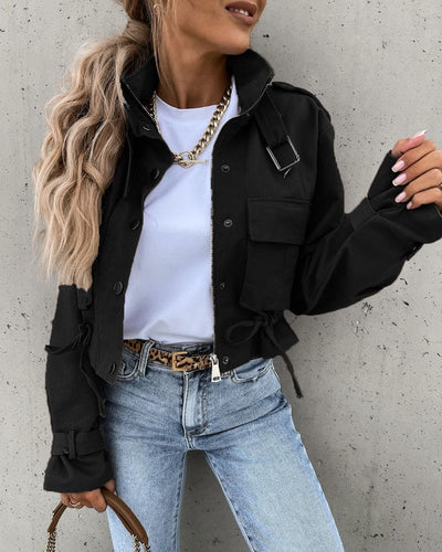 Stylische Beschnittene Übergangsjacke für Damen | mit Taschen