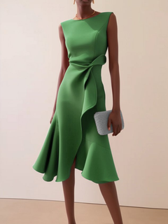 Beatrice | Drapiertes Asymmetrisches Midikleid in Grün