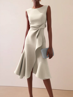Beatrice | Drapiertes Asymmetrisches Midikleid in Creme