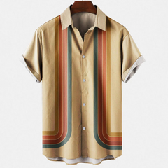 Bedrucktes Vintage-Sommerhemd für Herren | Kurzarm in Beige