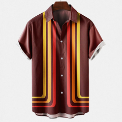 Bedrucktes Vintage-Sommerhemd für Herren | Kurzarm in Braun