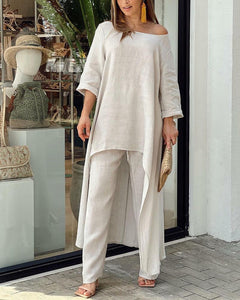 Oversized-Blusen- und Hosen-Set für Damen in Beige
