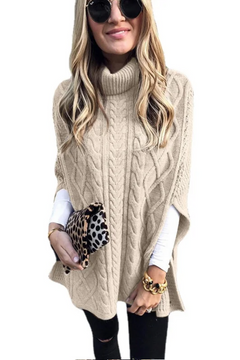 Colette - Rollkragen-Poncho - Zopfmuster in Beige