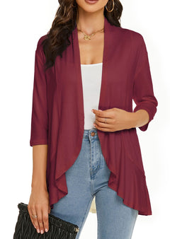 Bella | Damen Offener Front Drapierter Cardigan in Burgunder