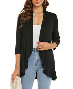 Bella | Damen Offener Front Drapierter Cardigan in Schwarz