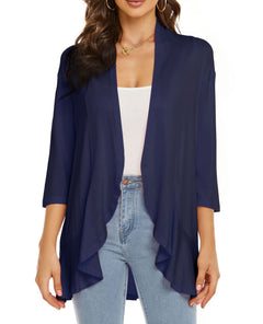 Bella | Damen Offener Front Drapierter Cardigan in Marineblau