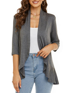 Bella | Damen Offener Front Drapierter Cardigan in Grau
