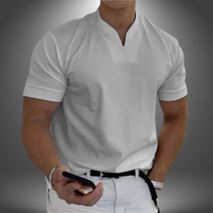 Belo | Herren cleanes V-Ausschnitt Shirt Kurzarm in Grau