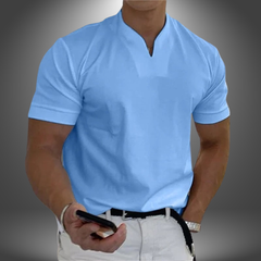 Belo | Herren cleanes V-Ausschnitt Shirt Kurzarm in Blau