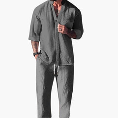 Benedikt | Herren Langarm Shirt Hose Set in Grau
