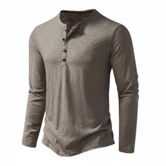 Benjamin | Herren Langarm Henley Oberteil in Khaki