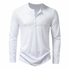 Benjamin | Herren Langarm Henley Oberteil in Weiß