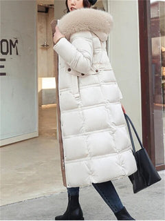 Bequeme wattierte Winterjacke für Frauen - Gabriele in Weiß-Khaki
