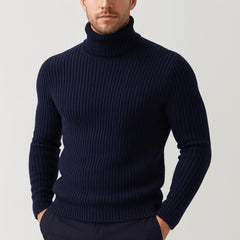 Bernd | Herren Gerippter Taillierter Rollkragenpullover in Marineblau